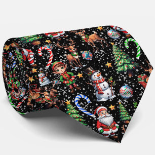 Corbata Patrón decorativo de Navidad con fondo negro