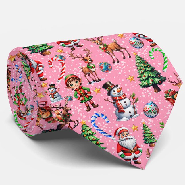 Corbata Patrón decorativo de Navidad con fondo rosa (Subido por el creador)
