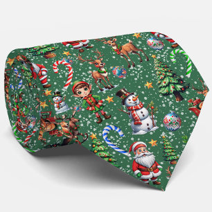 Corbata Patrón decorativo de Navidad con fondo verde
