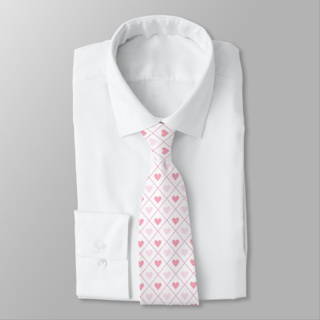 Corbata Patrón del corazón rosado de los hombres (Atado)