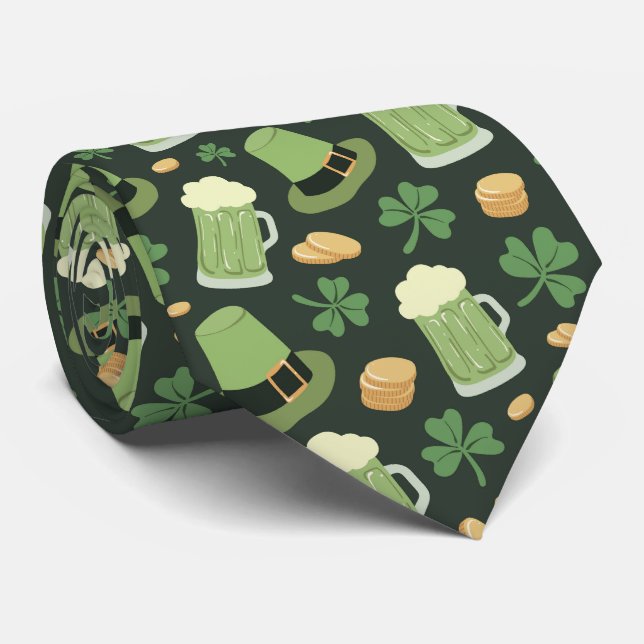 Corbata Patrón del día de San Patricio Verde Oscuro Aclama (Enrollado)
