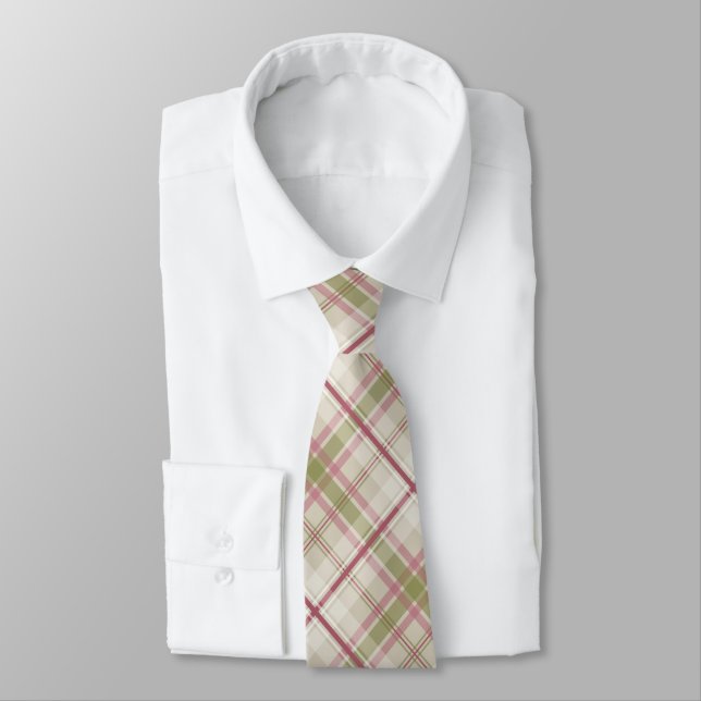 Corbata patrón diagonal de raspberry crema sage (Atado)
