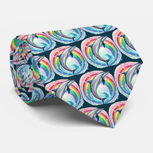 Corbata Patrón divertido de delfines en baldosas (Enrollado)