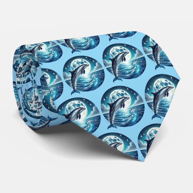 Corbata Patrón divertido de delfines en baldosas (Enrollado)
