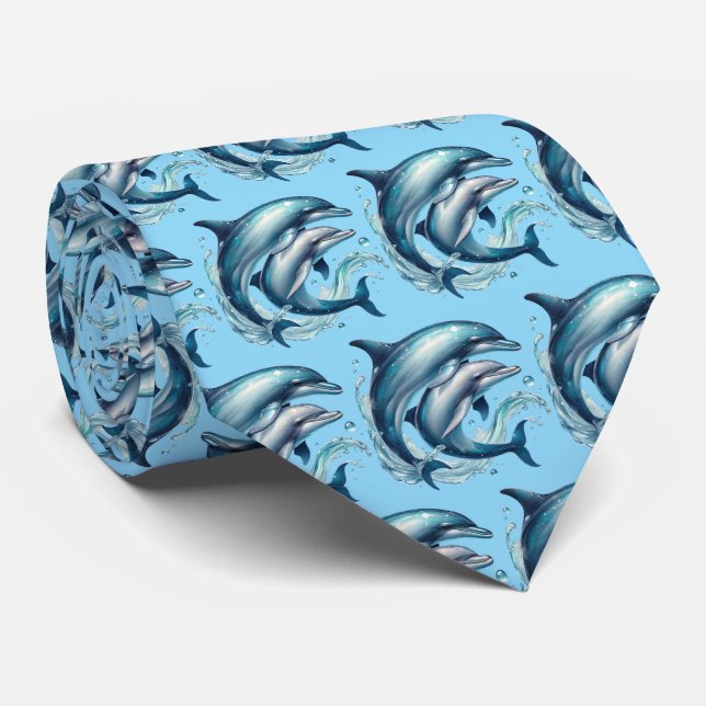 Corbata Patrón divertido de delfines en baldosas (Enrollado)
