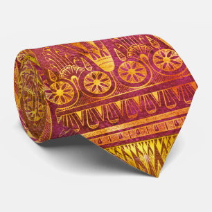 Corbata Patrón Egipcio Antiguo en Naranja y Dorado Amarill