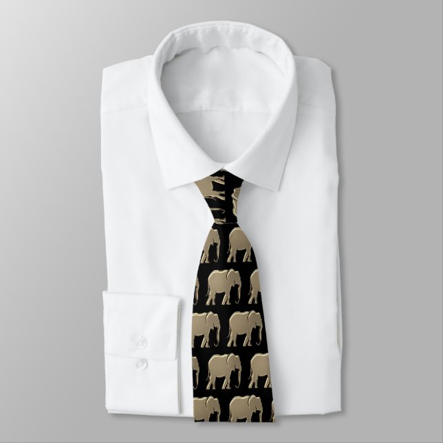 Corbata Patrón elefante Oro y Negro (Atado)