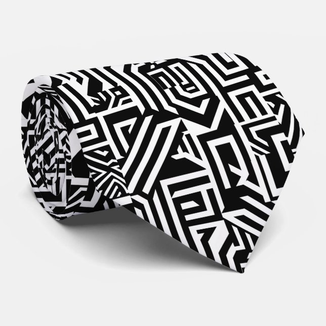 Corbata Patrón elegante de baldosas blancas negras (Enrollado)