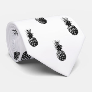 Corbata Patrón elegante de piña de verano en blanco y negr