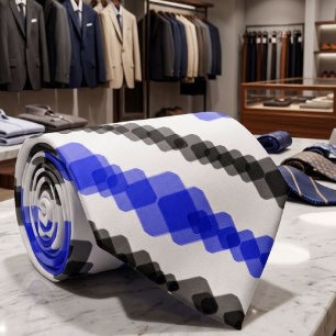 Corbata Patrón en blanco con cuadrados azules y negros en