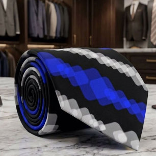 Corbata Patrón en capas azul y blanco cuadrado sobre negro