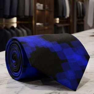 Corbata Patrón en negro con cuadrados azules verdaderos en