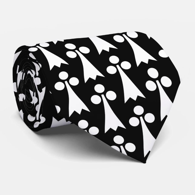 Corbata Patrón Ermine, patrón medieval, blanco sobre negro (Enrollado)