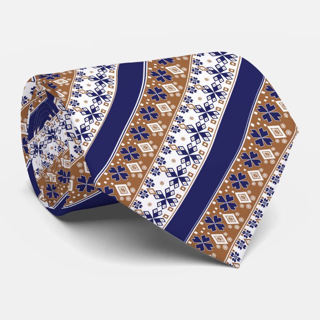 Corbata Patrón escandinavo rayado azul marrón (Enrollado)