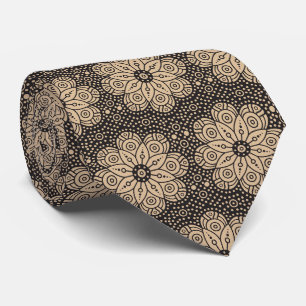 Corbata Patrón étnico de mandala beige y negro