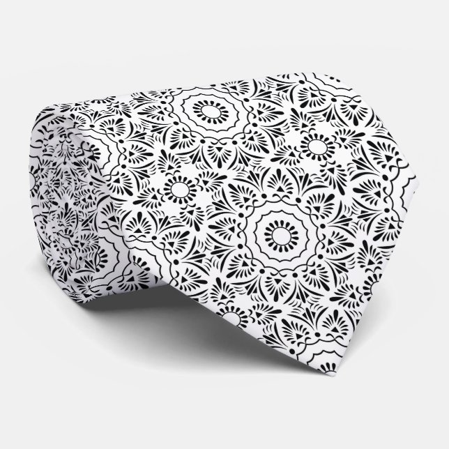 Corbata Patrón étnico indio árabe turco negro (Enrollado)