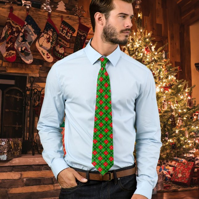 Corbata Patrón Festivo de Argyle Rojo y Verde de Navidad  (Subido por el creador)