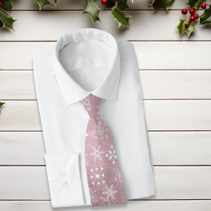 Corbata Patrón festivo de copo de nieve rosa de Navidad