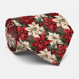 Corbata Patrón festivo de poinsettia con baldosas