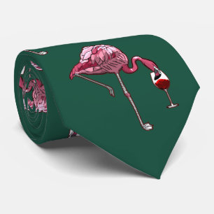 Corbata Patrón Flamingo Rosa Drinker Novedad Verde