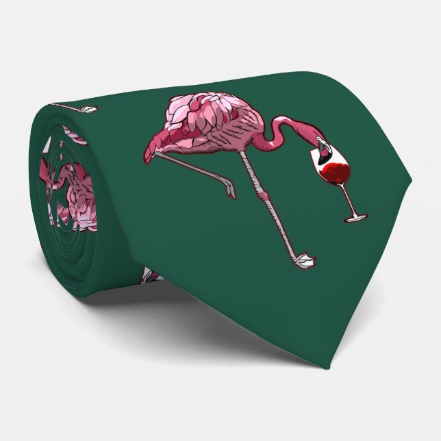 Corbata Patrón Flamingo Rosa Drinker Novedad Verde (Enrollado)
