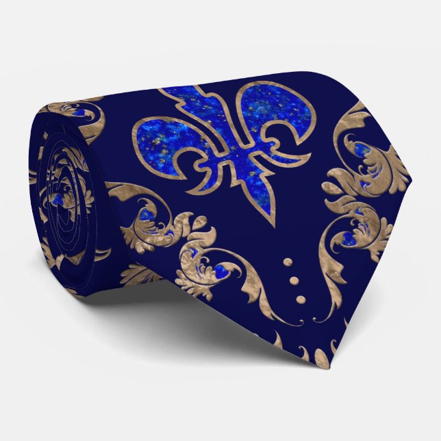 Corbata Patrón Fleur-de-lis lapis lazuli y oro (Enrollado)