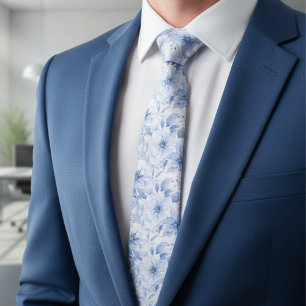 Corbata Patrón floral acuarela azul moderno