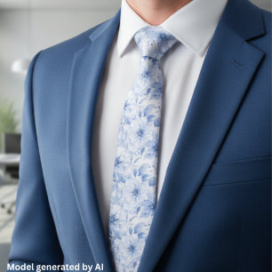 Corbata Patrón floral acuarela azul moderno