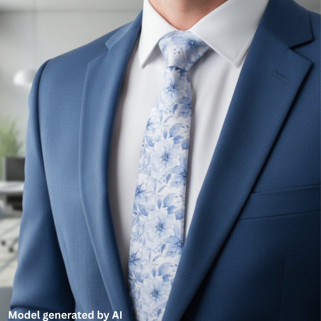 Corbata Patrón floral acuarela azul moderno (Subido por el creador)
