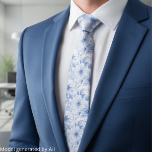 Corbata Patrón floral acuarela azul moderno