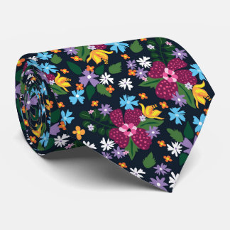 Corbata Patrón floral acuarela colorido negro retro