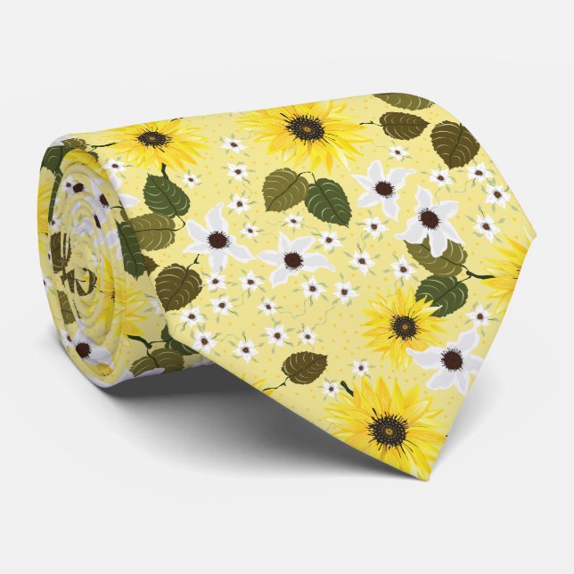 Corbata Patrón Floral Amarillo de Girasol (Enrollado)