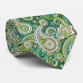 Corbata Patrón floral Aqua Turquoise Lime Green Paisley