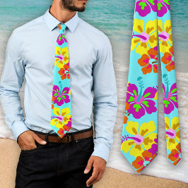 Corbata Patrón floral audaz Hibiscus Aqua Boda