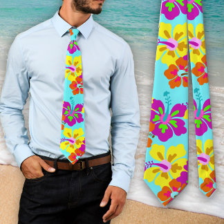 Corbata Patrón floral audaz Hibiscus Aqua Boda