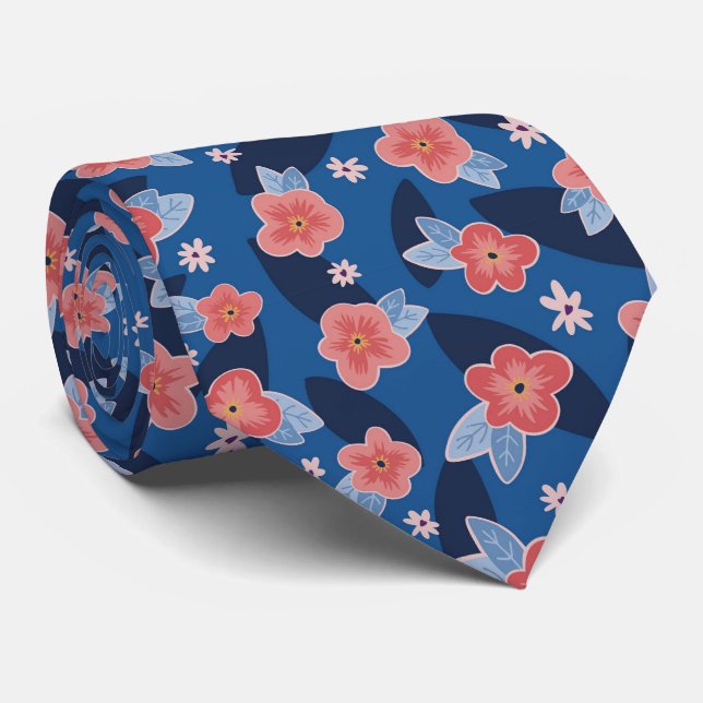 Corbata Patrón floral azul (Enrollado)