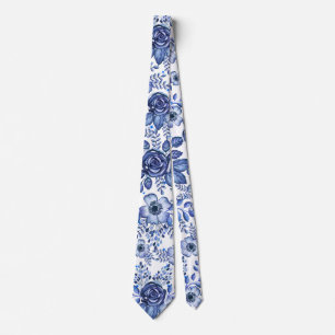 Corbata Patrón floral azul acuarela
