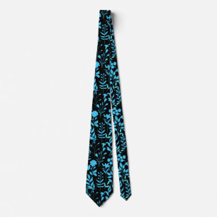 Corbata Patrón floral azul.ST01 Negro BG