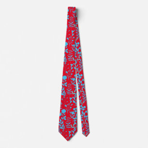 Corbata Patrón floral azul.ST01 rojo BG