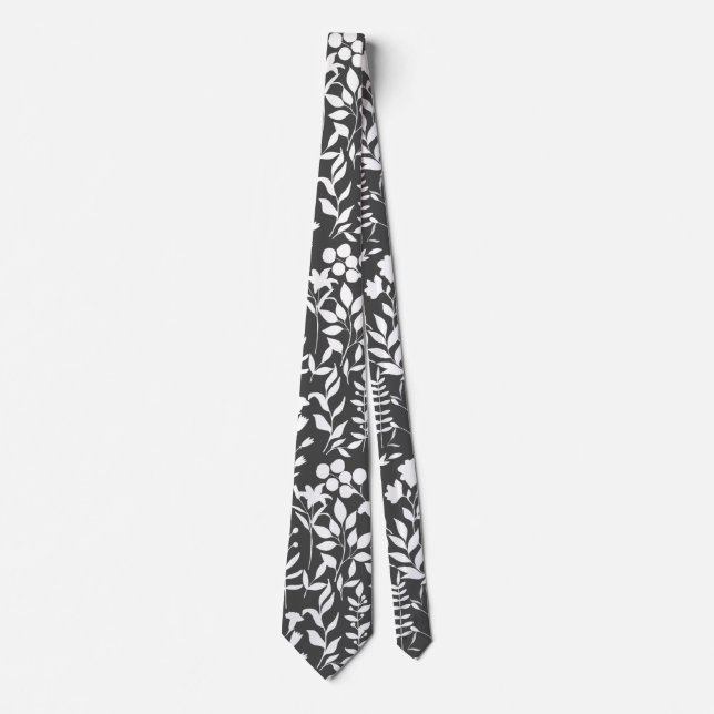 Corbata Patrón floral azul ST02x4 Gris blanco D (Anverso)