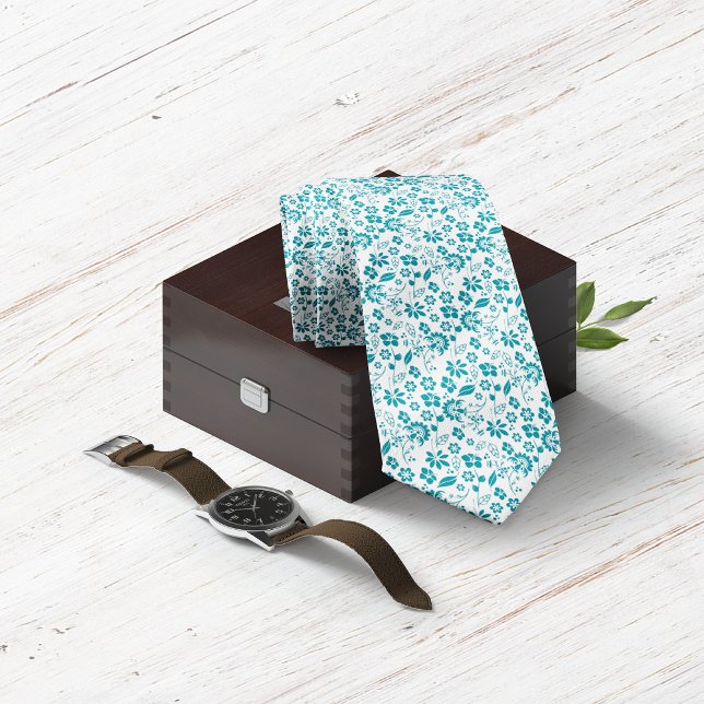Corbata Patrón floral azul turquesa Verde azulado moderno (Modern Teal Turquoise Blue Floral Pattern Neck Tie)