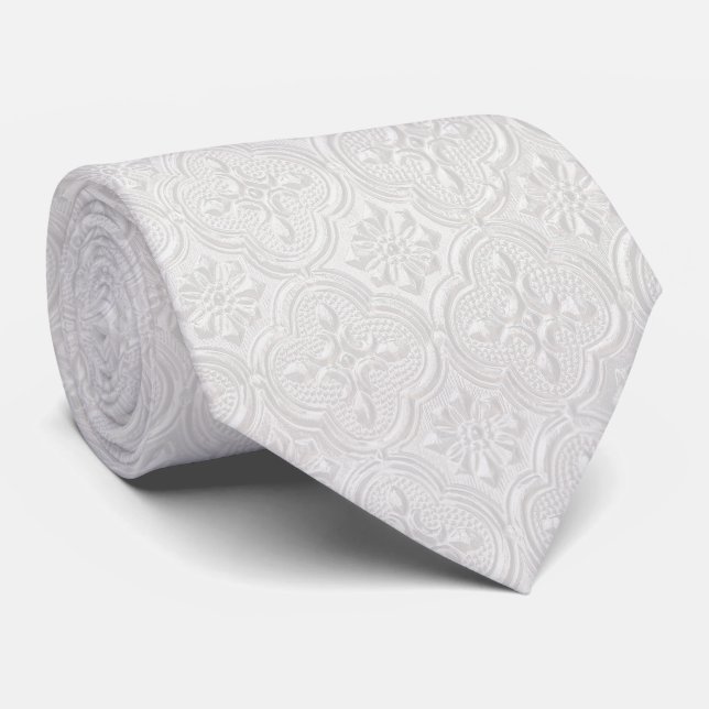Corbata Patrón floral blanco (Enrollado)