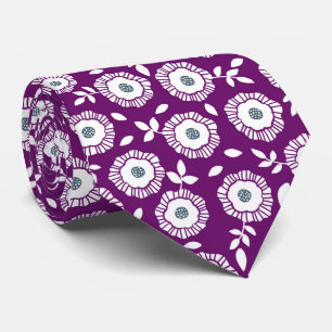 Corbata Patrón floral blanco fondo púrpura