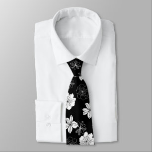 Corbata Patrón floral blanco y negro