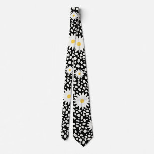 Corbata patrón floral blanco y negro