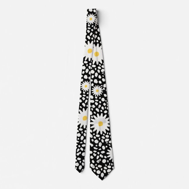 Corbata patrón floral blanco y negro (Reverso)