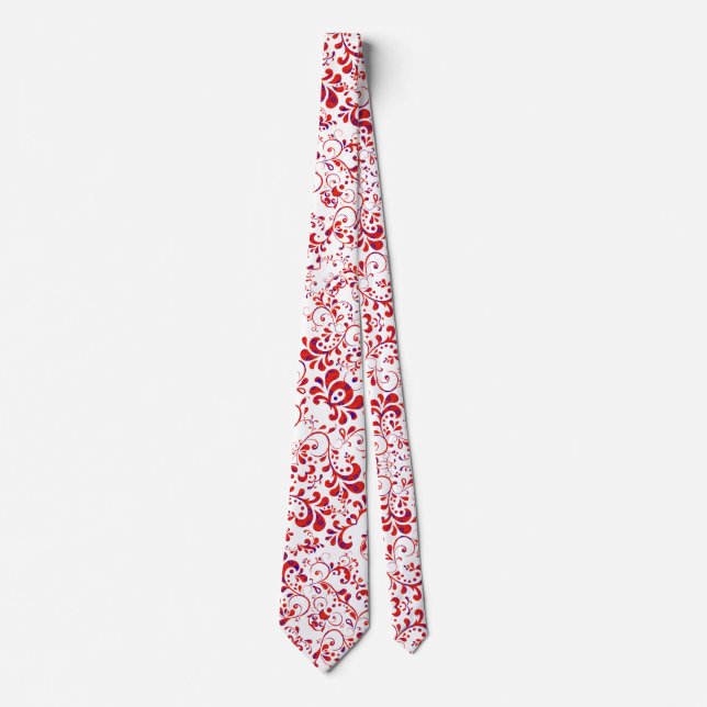 Corbata Patrón floral blanco y rojo (Anverso)