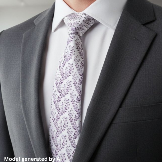 Corbata Patrón floral boho moderno ciruela blanco (Subido por el creador)