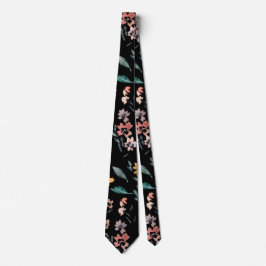 Corbata Patrón floral botánico de color de agua negro mode
