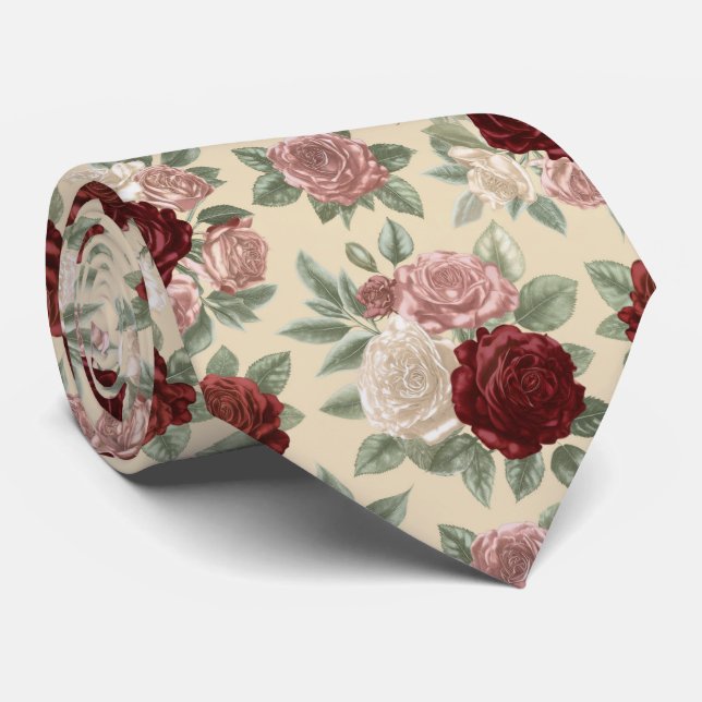 Corbata Patrón floral clásico de jardín de rosas (Enrollado)